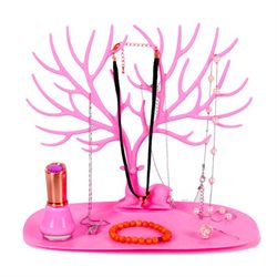 Smykkestativ "Træ med dådyr" til øreringe, kæder m.m. Hot pink. 23 cm